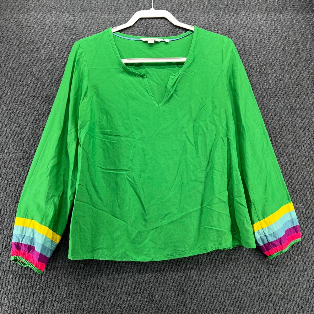 Boden Green Silk Blend Rainbow Stripe Cuff Blouse WA318 US 8